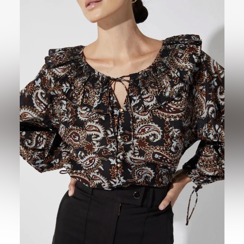 NWT Cleobella Jillian Blouse Sz S Organic Cotton Smocked Ruffle Paisley New